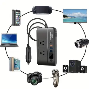 200w Car Power Inverter Dc 12V to Ac 110v, Vehicle Charger Adapter with Switch and Current LED Display, 3 USB Ports + 1 Type-C Port