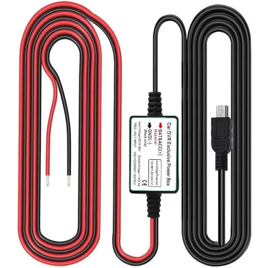 Dash Cam Hardwire Kit with Micro USB Port, E1175A Hidden Vehicle Car Charger Cable, 12V-24V to 5V/2.5A Max Output, Fuse & Low Voltage Protection for Dash Cameras, Hidden Vehicle Charger