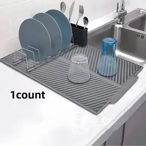 Silicone Drain Mat, 1 Count Heat Resistant Kitchen Drain Mat, Cup Holder, Filter Mat, Dish Drying Organiser, Household Kitchen Utensils & Gadgets