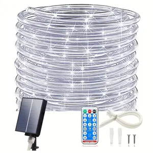 1pc Solar Rope Lights Outdoor, 33/66FT 100/200 LED String Lights With Remote, Outdoor 8 Modes Garden Rope Lights Decorative For Wedding Christmas Halloween Patio Porch Pool, Halloween Decorations Lights Outdoor