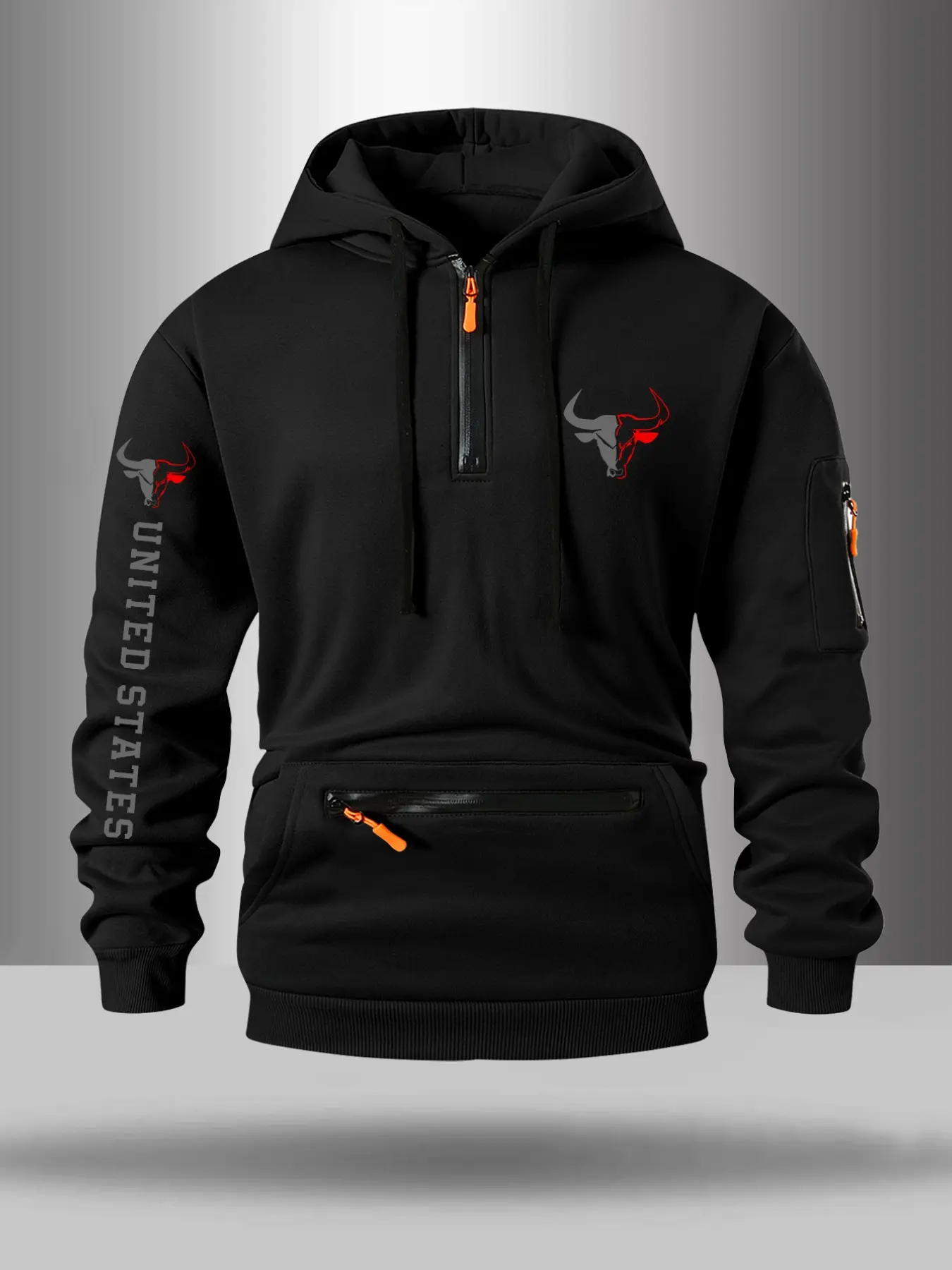 Men's Letter Print Hooded Sweatshirt, Long Sleeve Fitted Casual Wear, Multiple Colors Available, Comfortable Street Style, Bull