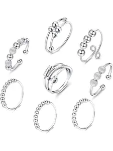 8PCS Rings for Women Dainty Stacking Rings Spinner Fidget Ring Open Ring Simple Coil Spiral Beads Spin Freely Knitting Tools Gold Silver Knitting Buckle Adjustable Hook Buckle Jewelry Gifts