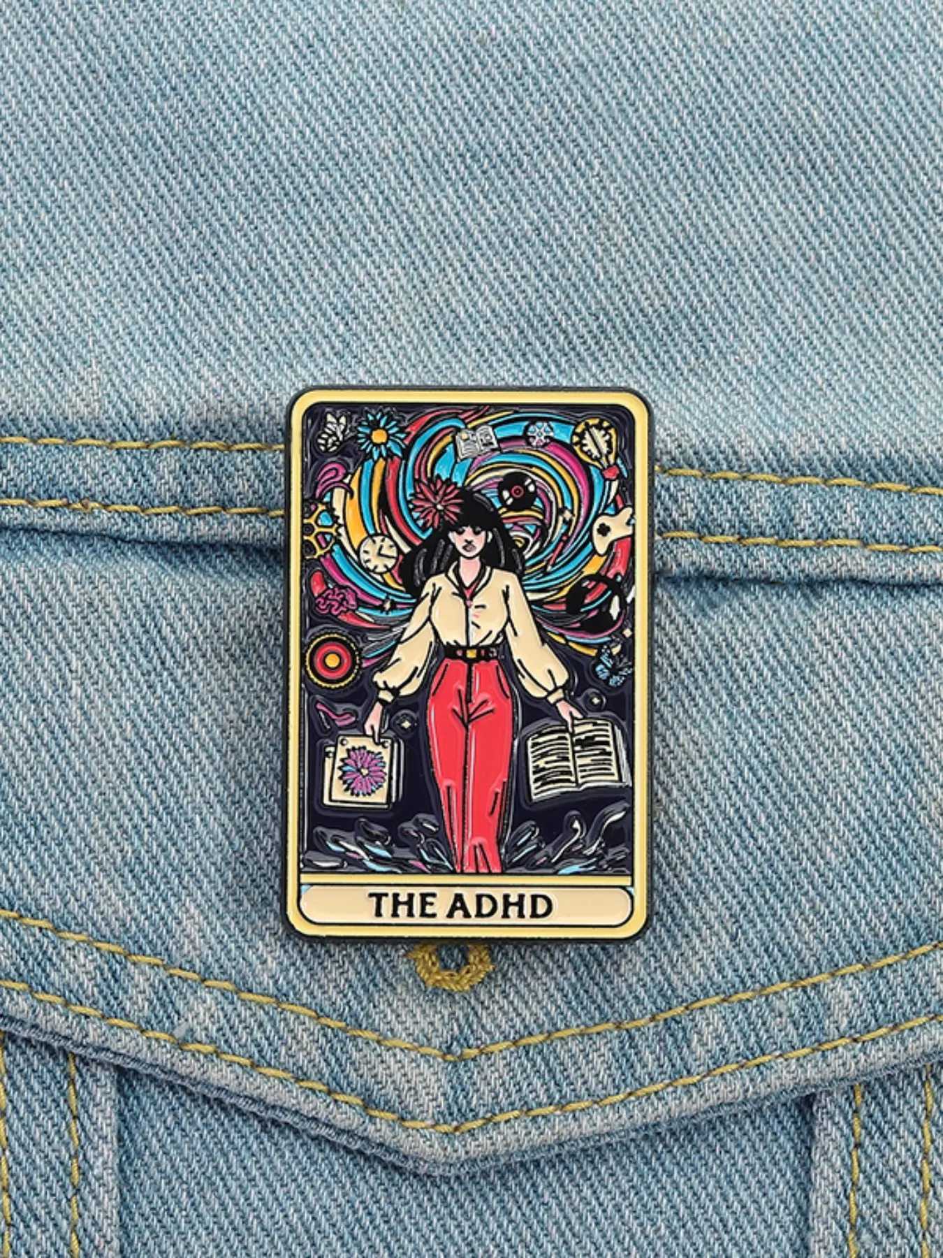 The ADHD Tarot Cards Enamel Pin Autism Mental Health Metal Brooches Lapel Backpack Badge Jewelry Gift for Friends Durable Metal Pins Alloy Brooch Pin