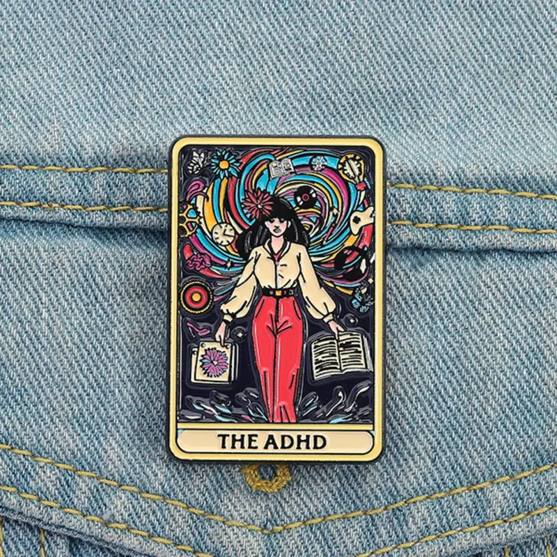The ADHD Tarot Cards Enamel Pin Autism Mental Health Metal Brooches Lapel Backpack Badge Jewelry Gift for Friends Durable Metal Pins Alloy Brooch Pin