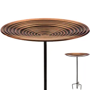 20" Bronze Finish Ripples Copper Bird Bath with Garden Pole
