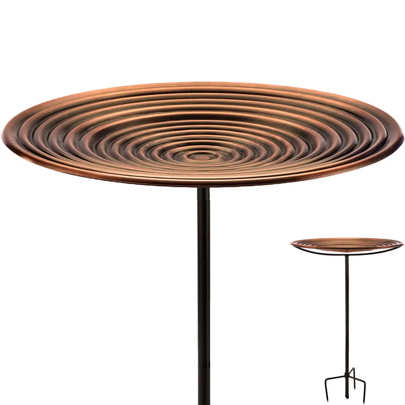 20" Bronze Finish Ripples Copper Bird Bath with Garden Pole