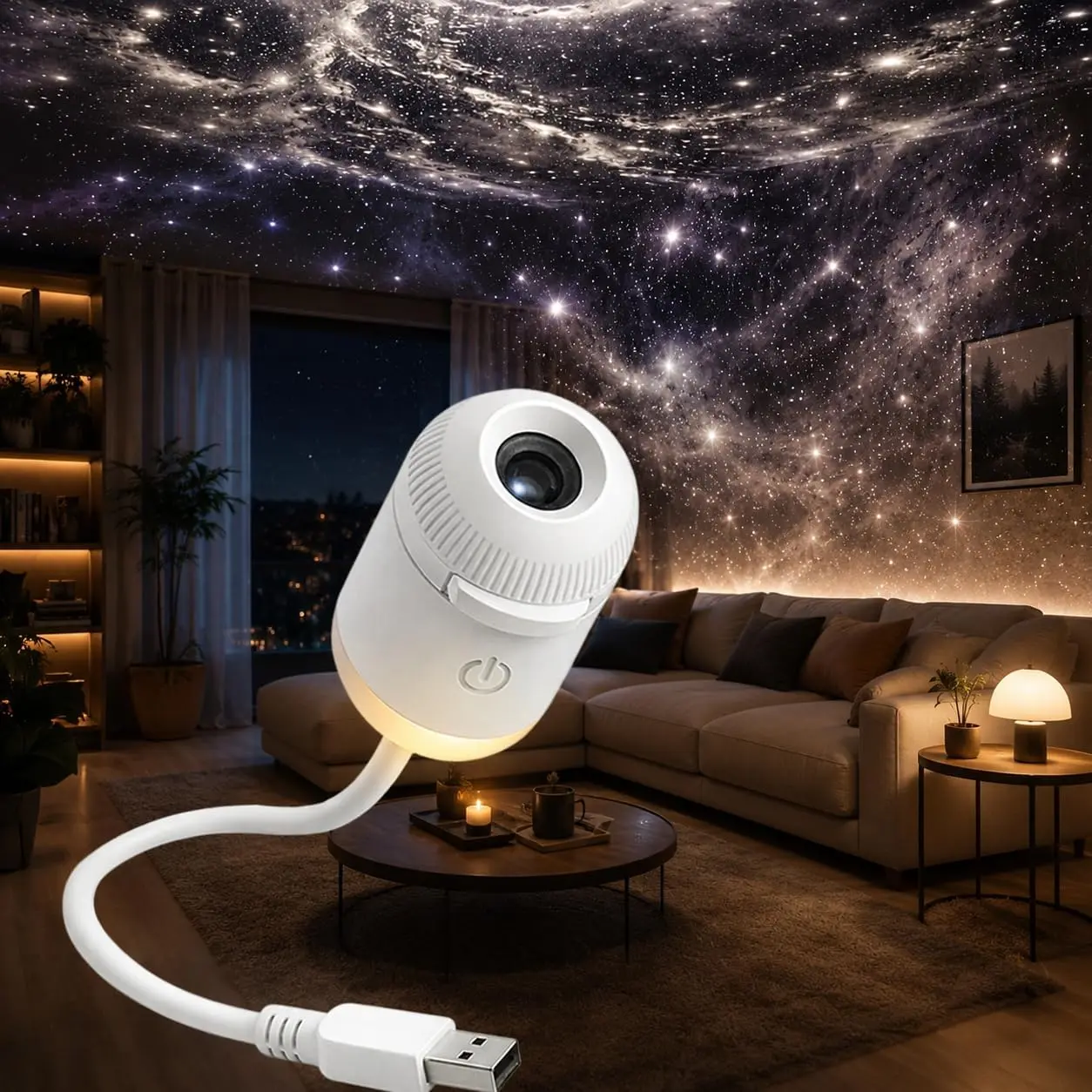 Galaxy Starry Sky Night Light Projector, 2-in-1 Portable with 12 Projection Films, 360° Adjustable Brightness Control Eye‑Caring LED Night Light for Kids Adults Bedroom Home Ceiling Car Decor Gift