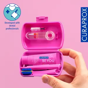CURAPROX Ortho Travel Set Pink Oral Care with Toothbrush and Toothpaste for Daily Use