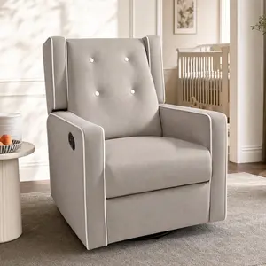 SweetGO Nursery Glider Recliner Chair, 360° Silent Swivel Rocking Chair with Adjustable Footrest & Ergonomic Lumbar Support, Soft Microfiber Manual Recliner for Nursing, Tool-Free Assembly (Brown)