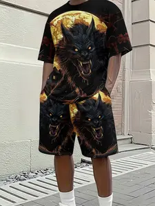 Men's 3D Digital Print Two-Piece Set, 2pcs Trendy Fashion, Retro Casual Style, Breathable Sportswear, Perfect Holiday Gift