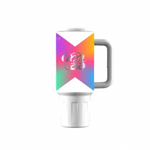 OUMAE 40oz Tumbler with Handle and Straw Lid, Vacuum Insulated Stainless Steel Travel Mug, Vibrant Multicolor Gradient X Pattern, Car Cupholder Friendly Water Bottle for Festival Party Summer Vacation