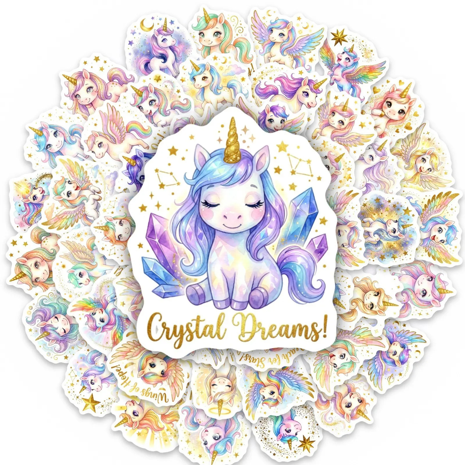 50pcs Watercolor Glitter Unicorn Cute Stickers, Decorative Decal Set, Office Supplies and Notebook Accessories, Suitable for Scrapbooks, Diaries, Laptops, Water Bottles, Cars, Etc., Designed with Faith in Mind.