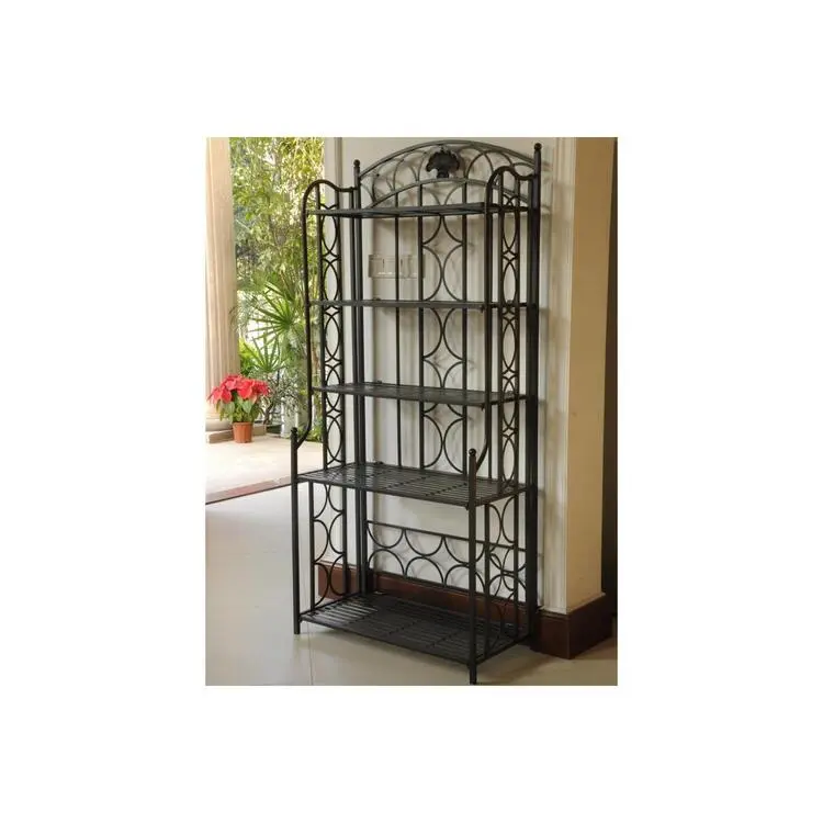 Maykoosh Bakers Rack - Medieval Majesty 5-Tier Sturdy Iron Display Shelf with Elegant Hammered Finish, Multipurpose Entryway Organizer for Cookbooks & Apartment Indoor Furniture