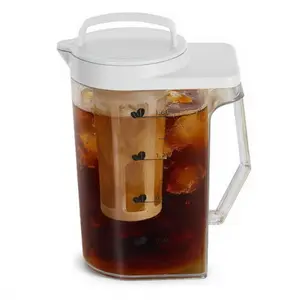 54Oz Cold Brew Pitcher with Measurement Scale Plastic Water Jug for Home Fridge Use Iced Coffee Tea Maker Cold Brew.High-Temperature Coffee Cold Brew Pot, Portable Water Jug with Measuring Scale, Screw Cap, Leak-Proof Multi-Use Bottle, Refrigerator Cooler