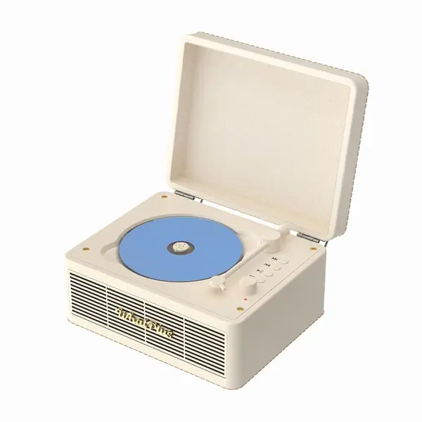 Portable Bluetooth CD Player with Built-in Stereo Speakers, Rechargeable Music Player with AUX & Headphone Jack, Vintage White Desktop CD Player for Bedroom Home Decor