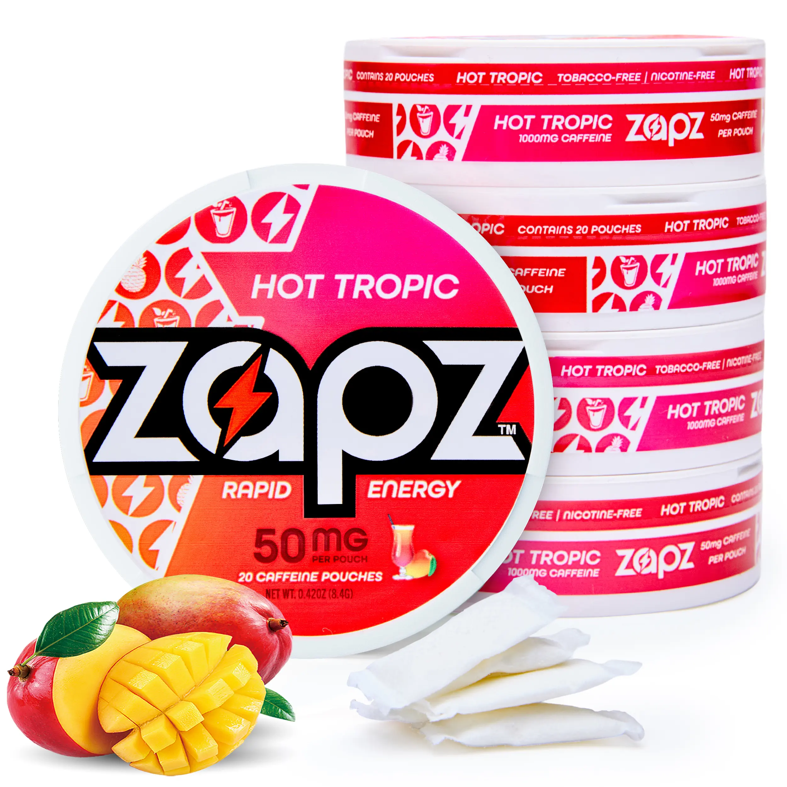 ZAPZ Caffeine Pouches, Hot Tropic, 5 Cans x 20 Count, Energy