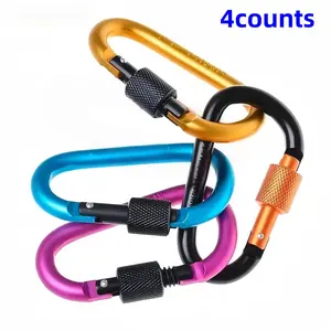 Aluminum Alloy Carabiner Clips, D-Ring Spring Hooks with Screw Door, Outdoor Keychain Buckle, Multi-Functional Portable Hiking Camping, Climbing Carabiner