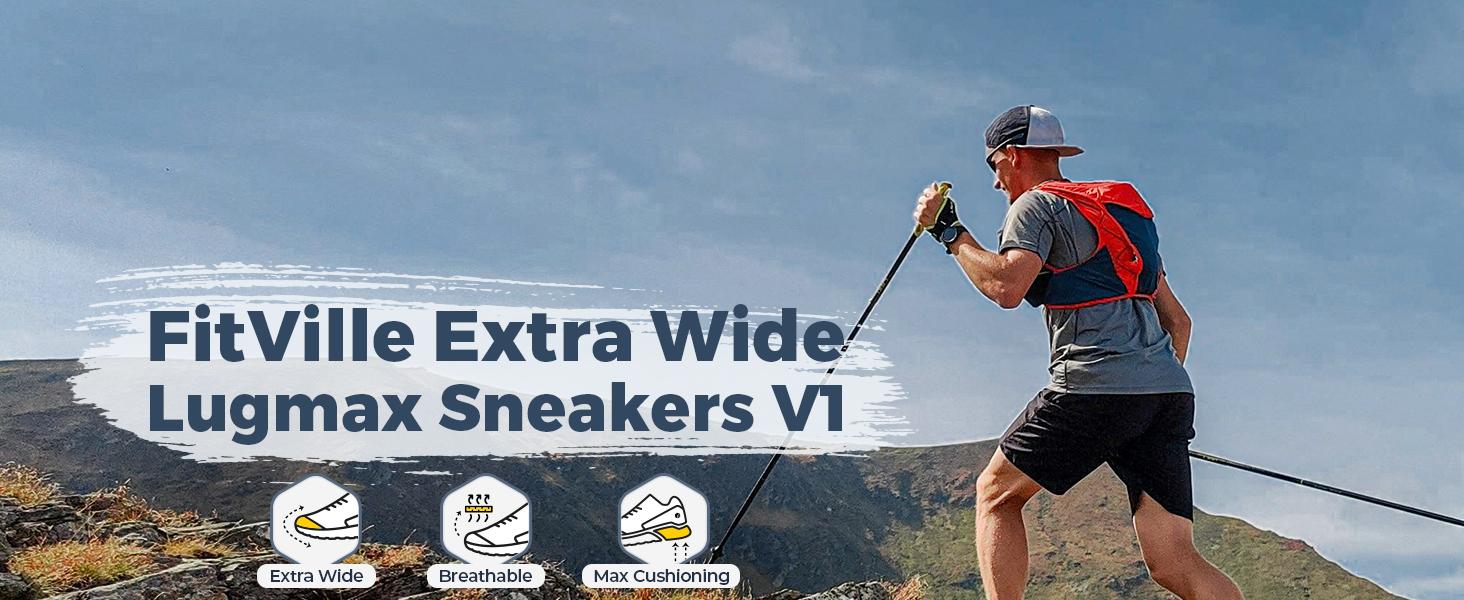 FitVille Men's Extra Wide Hiking Sport Shoes with Quick Laces, Arch Support, Wide Toe Box for Camping and Nature Walks, Casual Training Outdoor Sneakers mens shoes Trail Running Runners