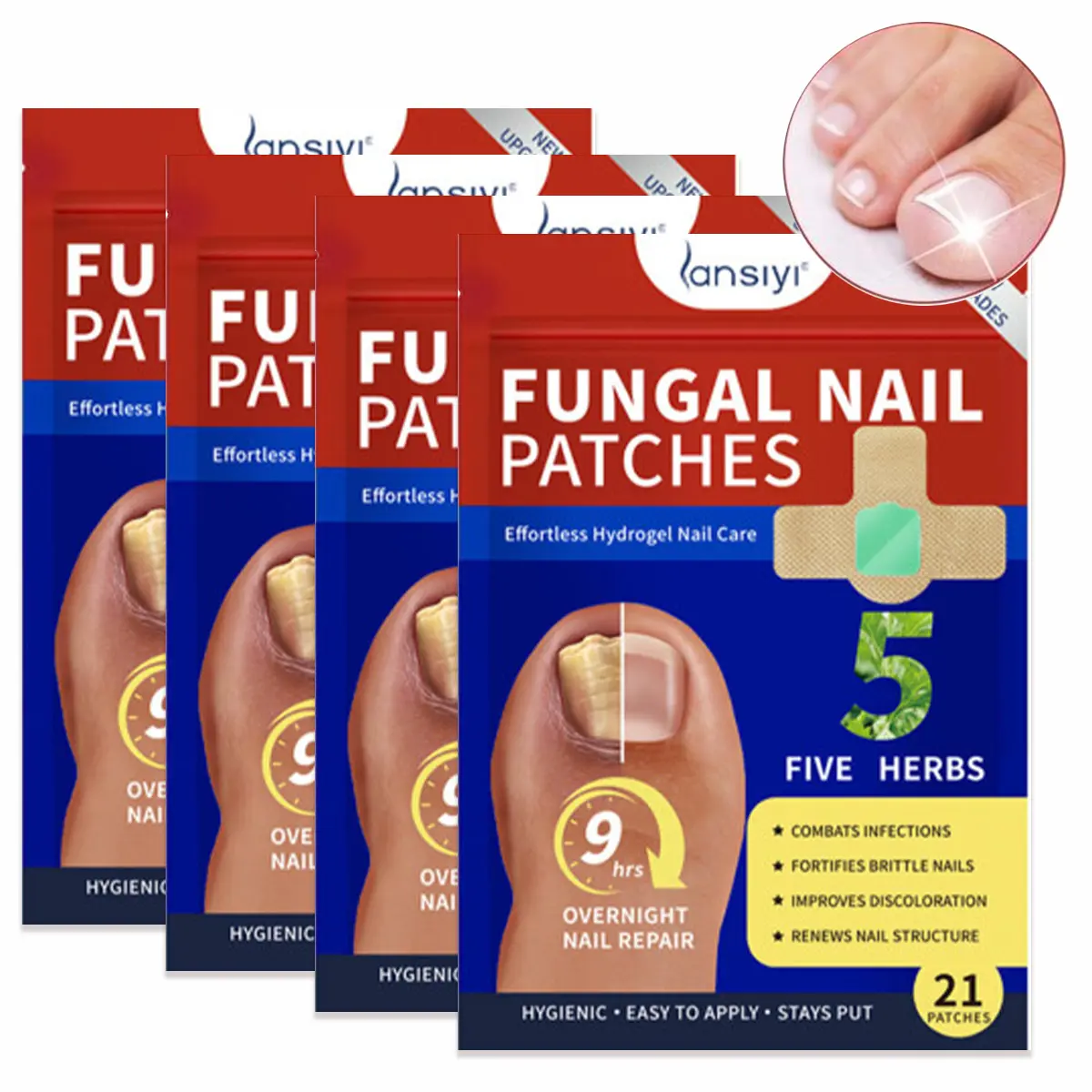 84Pcs Fungal Nail Repair Patches - 21Pcs/bag, a Total of 4 Bags, Overnight Invisible Treatment for Toenails, Long-Lasting Antibacterial, Improve Bacterial Infections, Keep Feet Health