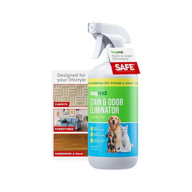 BugMD Enzyme Cleaner & Odor Eliminator for Strong Odor (32oz) - Pet Stain Remover for Carpet, Upholstery, Hardwood, Dog & Cat Urine - Powerful Deodorizer for Home, Floors, Furniture, & Carpet Cleaning