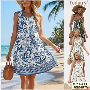 Women’s Summer Beach Dress| Loose Fit V-Neck Sleeveless Tank Dress with Pockets