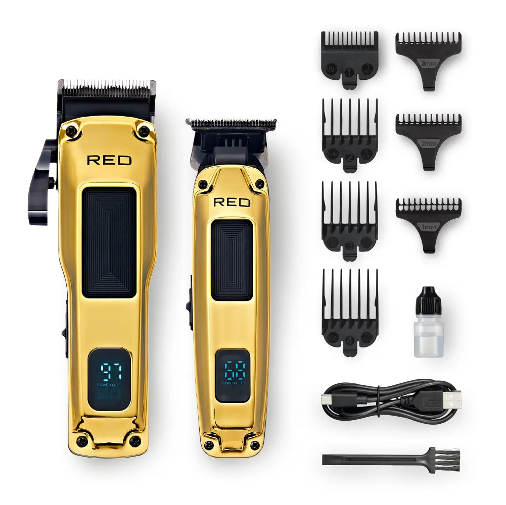 RED Cordless Clipper & Trimmer Combo Set - Professional Fade & Beard Grooming Kit RED Cordless Clipper & Trimmer Combo Set - Professional Fade & Beard Grooming Kit