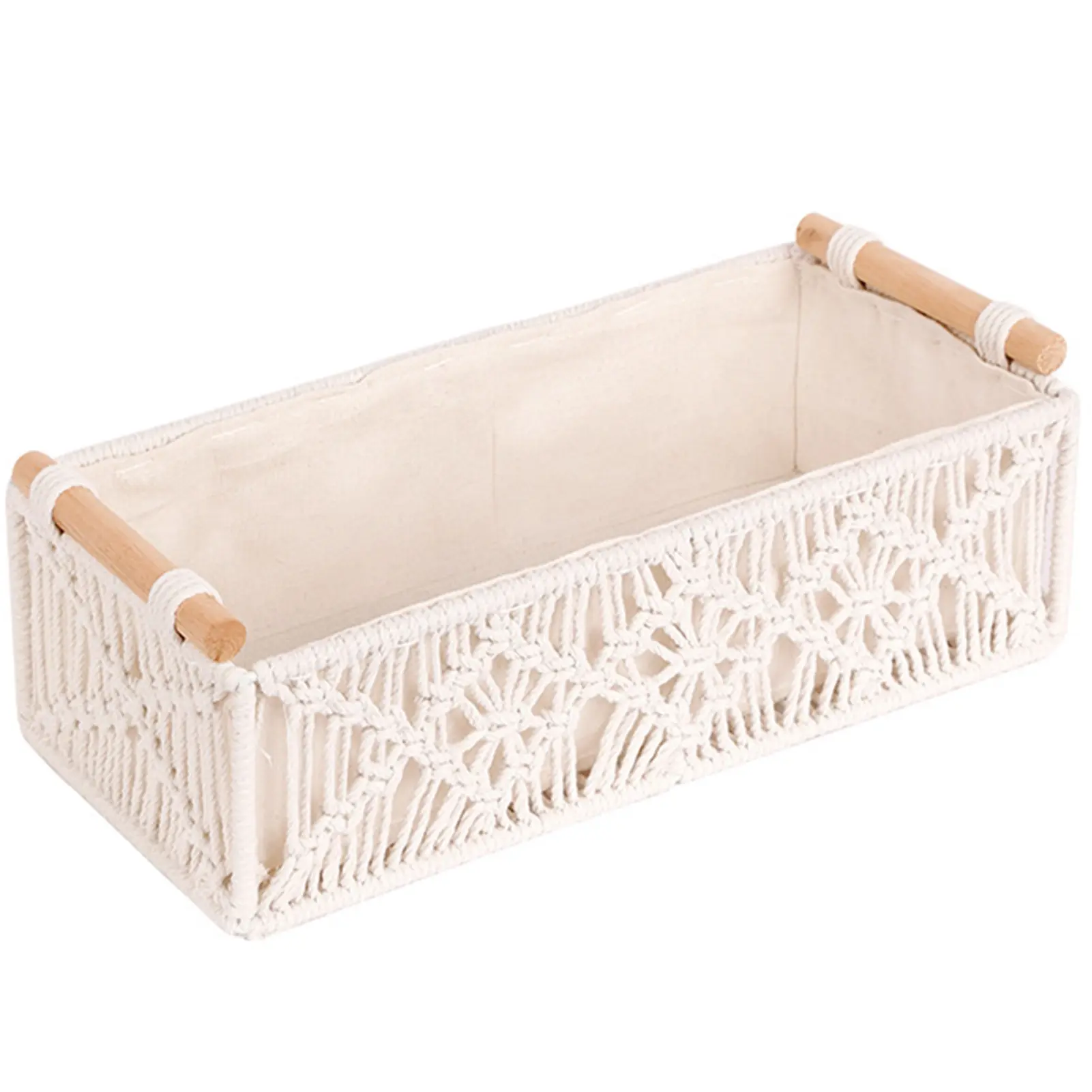 Macrame Storage Basket, Boho Decor Toilet Paper Organizer, Ivory Small Baskets for Organizing, Hand-Woven, Bohemian Beach Coastal Decor, Shelf Vanity Cabinet Bedroom Living Room Office Dorm
