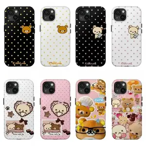 Heavy Duty Shockproof Rubber Cellphone Case, Cute Rilakkuma Korilakkuma Bear Polka Dot Kawaii Cartoon Pet Lover Art Trendy Protective Casing, Sweet Pastel Aesthetic Phone Accessory for iPhone 17 Pro Max 16 Air 15 14 13 12 11 Devices