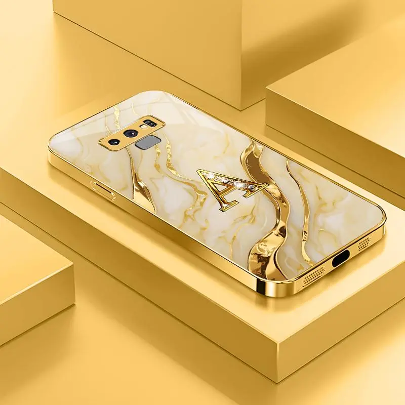 Suitable for [Galaxy Note9 ] Luxury Initial Marble Phone Case, Electroplated Glass Mirror, Shockproof, Anti-Scratch Bling Cover -JS996
