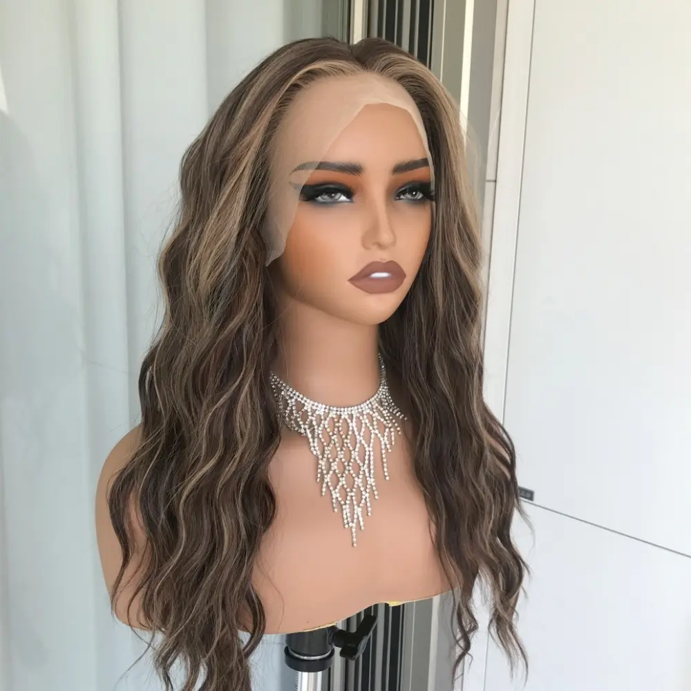 AISOM New Released Marissa Toasted Brunette Melt Long Water Wave 13x4 Lace Front Wig Free Part Wig 20 Inches 120% Density Natural Looking Wig
