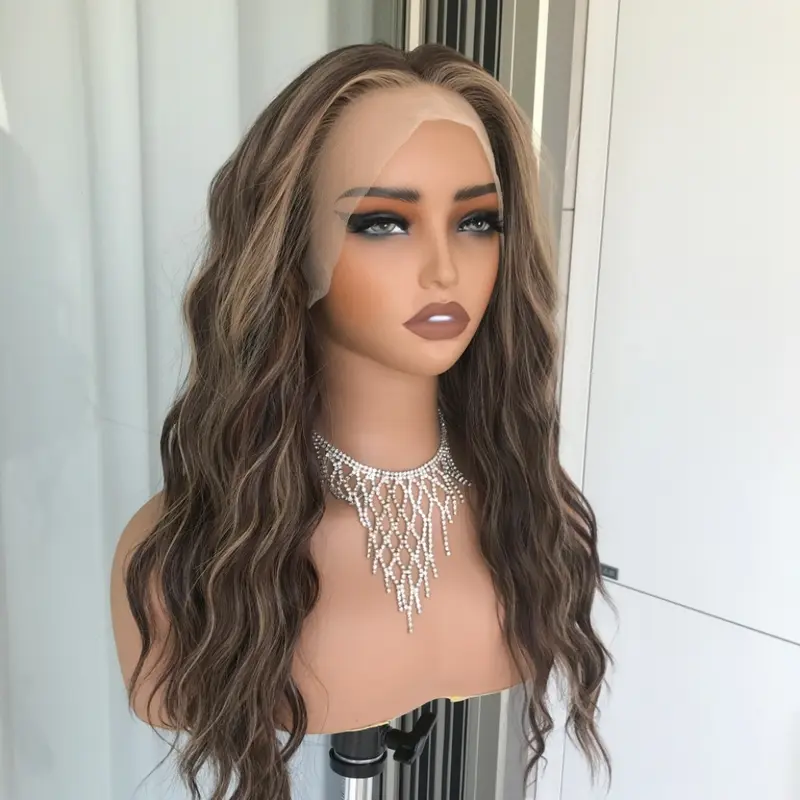 AISOM New Released Marissa Toasted Brunette Melt Long Water Wave 13x4 Lace Front Wig Free Part Wig 20 Inches 120% Density Natural Looking Wig