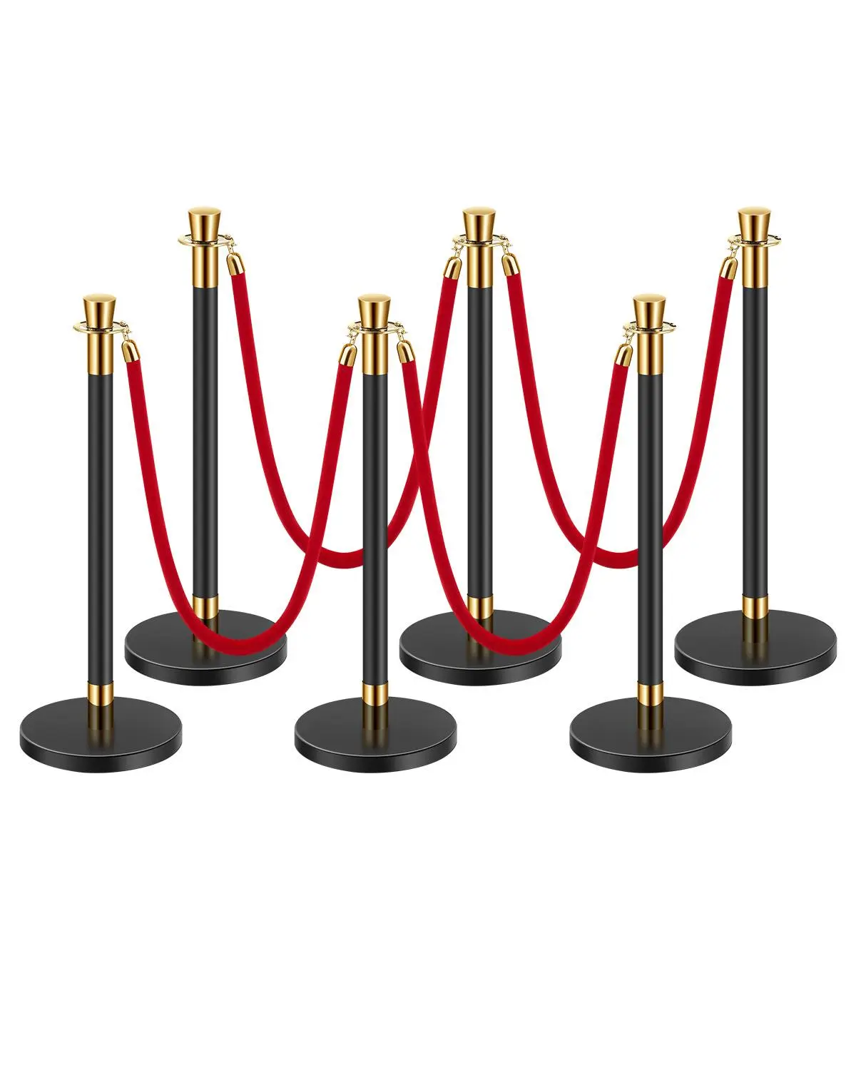 Father's Day Gift VEVOR Stainless Steel Stanchion and Velvet Rope Set - 6 Crowd Control Barrier Posts with 4 Red Velvet Ropes, Sand-Injected Hollow Base for Theater, Wedding Supplies