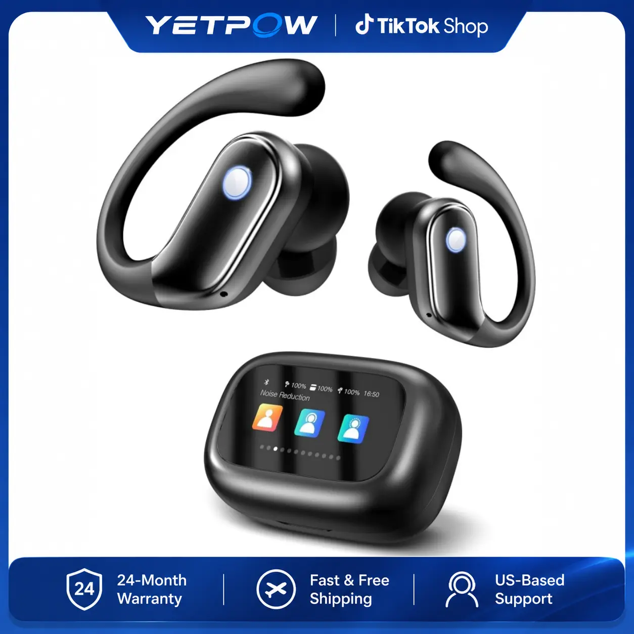 Bluetooth Earbuds, Wireless Sport Earbuds with Smart Touchscreen Charging Case, Bluetooth 5.4, ENC Clear Calls, 12mm Bass Stereo Sound, IPX7 Waterproof Silicone Earhooks for iOS Android, TP01 tiktokshopbacktoschool,back to school,back to school haul
