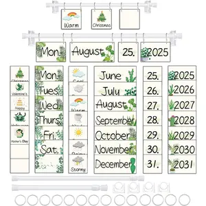 96 Cards Classroom Bulletin Board Decorations Set for Teachers,Flip Calendar with Holder for Classroom,Adjustable Calendar, Elementary  Decor Supplies(Boho Greenery )