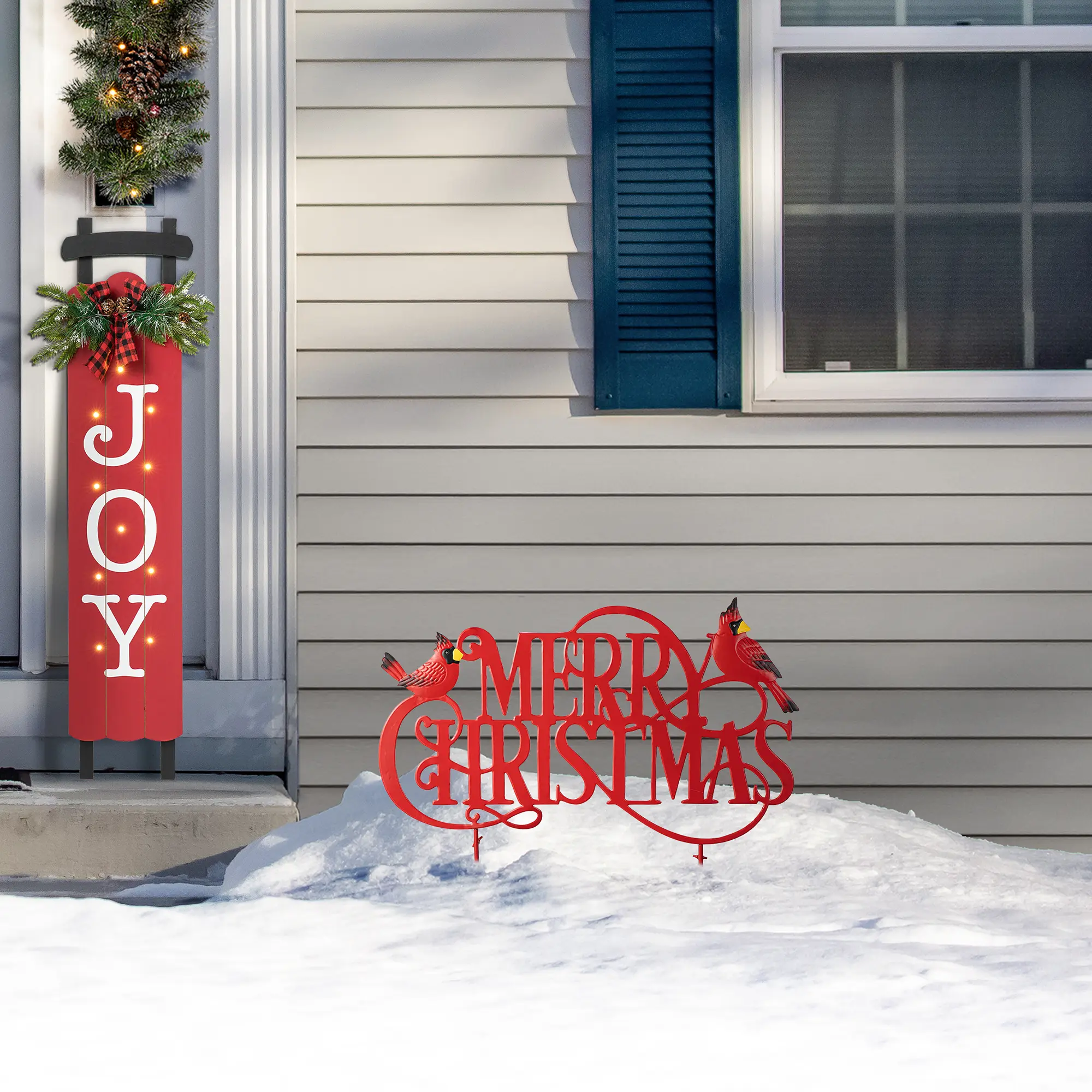 【Christmas in July】 Glitzhome 24''L Metal Christmas "MERRY CHRISTMAS"  Yard Stake(KD)