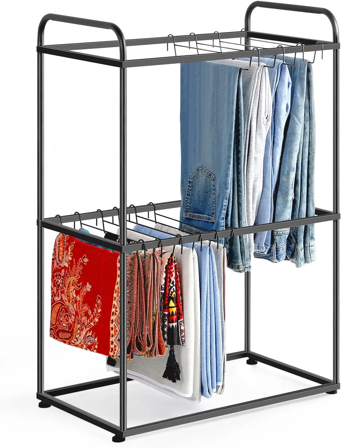 Freestanding Closet Pants Rack with 26 Hangers, Space-Saving Storage Organizer for Jeans, Scarves, Black, Closet Storage, Home Storage Solutions