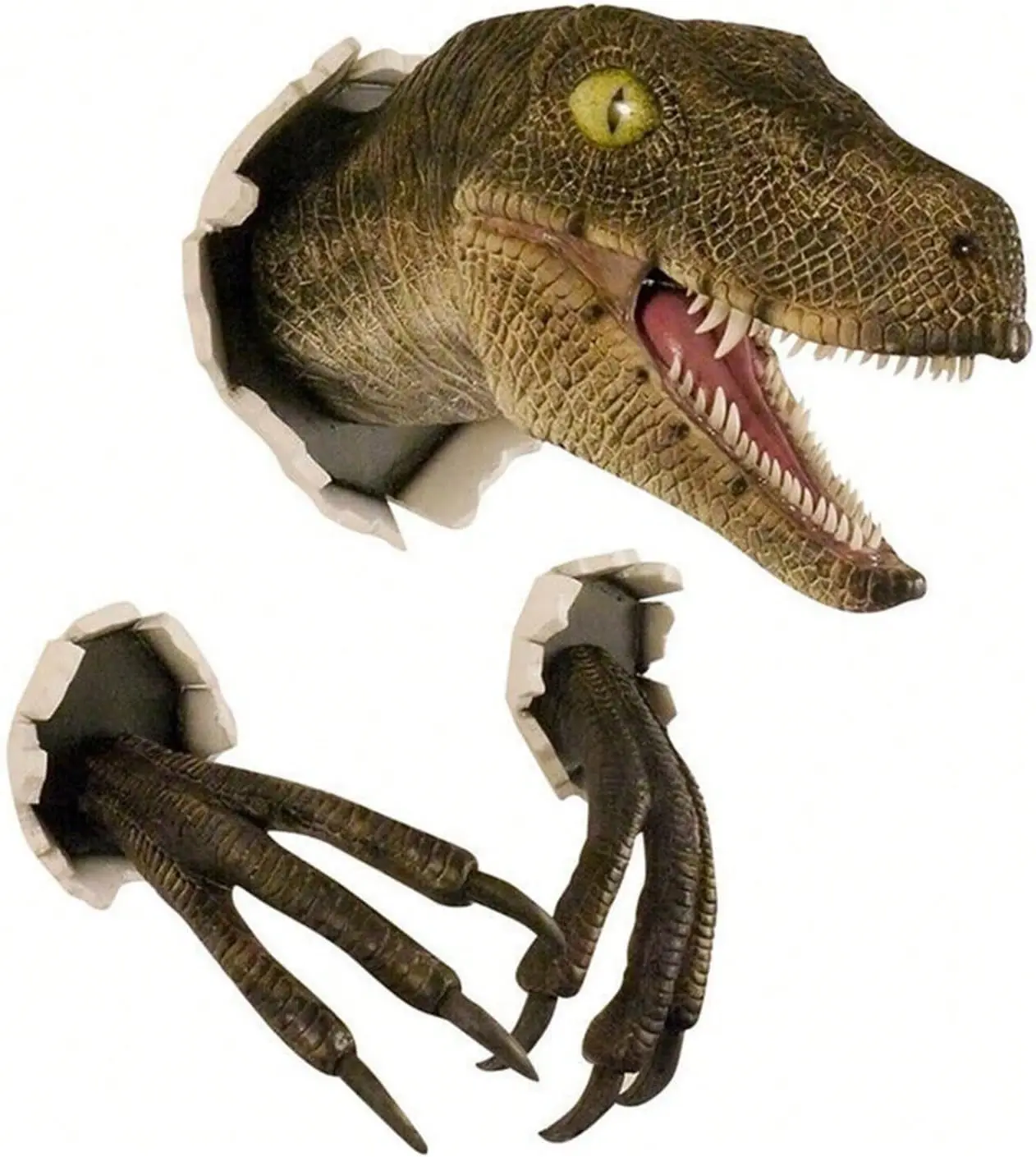 Dinosaur Head Wall Hanging - Jurassic Life-like Bursting Dinosaur Bust Prop Replica, Resin Animal Mounted Head Statue Ornament for Home Decoration