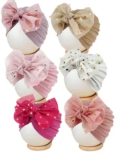 5 Pcs Candy Color Cute Infant Baby Bow Hat Turban Cap, Princess Girls Hair Accessories, Suitable for Everyday & All Seasons, Stylish Knot Design