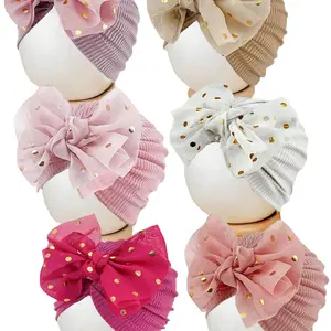 5 Pcs Candy Color Cute Infant Baby Bow Hat Turban Cap, Princess Girls Hair Accessories, Suitable for Everyday & All Seasons, Stylish Knot Design