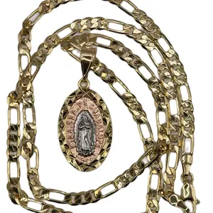Virgin of Guadalupe Necklace - Gold Chain with Oval Pendant, Religious Jewelry