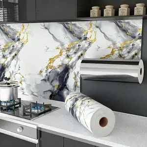 1 Roll Marble Pattern Imitation Ceramic Tile Wall Sticker, Self-Adhesive, Thickened, Gold-Plated, Luxury Living Room TV Background Wall Decoration, Marble Backsplash Wallpaper, High-End Wallpaper, Waterproof and Oil-Proof