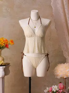 ROSY x Women's Summer Vacation Cute Floral Contrast Color V-Neck Tankini