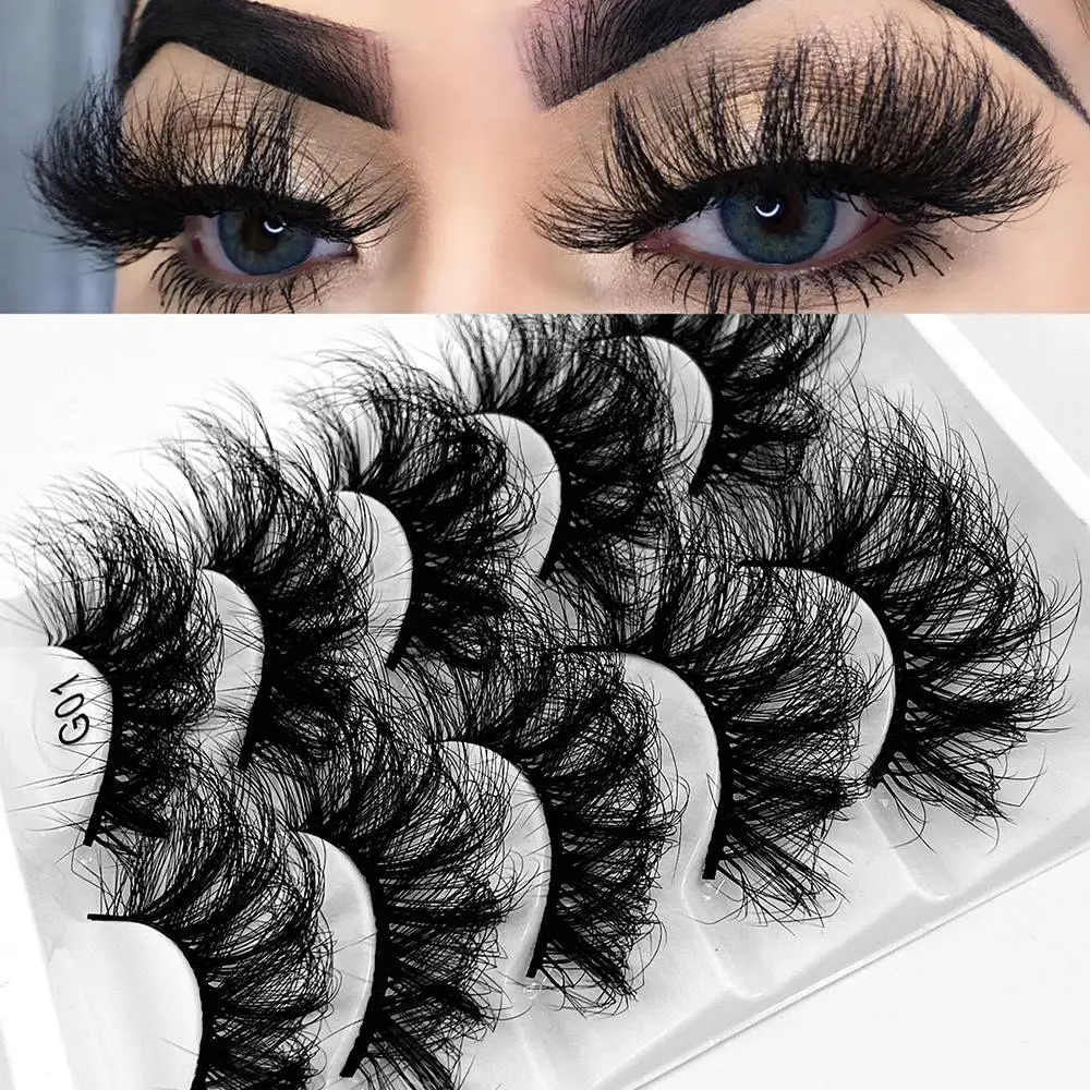 Fluffy False Eyelashes, 5 Pairs Wispy Cat Eye Faux Cluster Lashes, Natural Curling Eye Makeup Strip Lashes, Full Volume Eyelash for Lashes Extensions