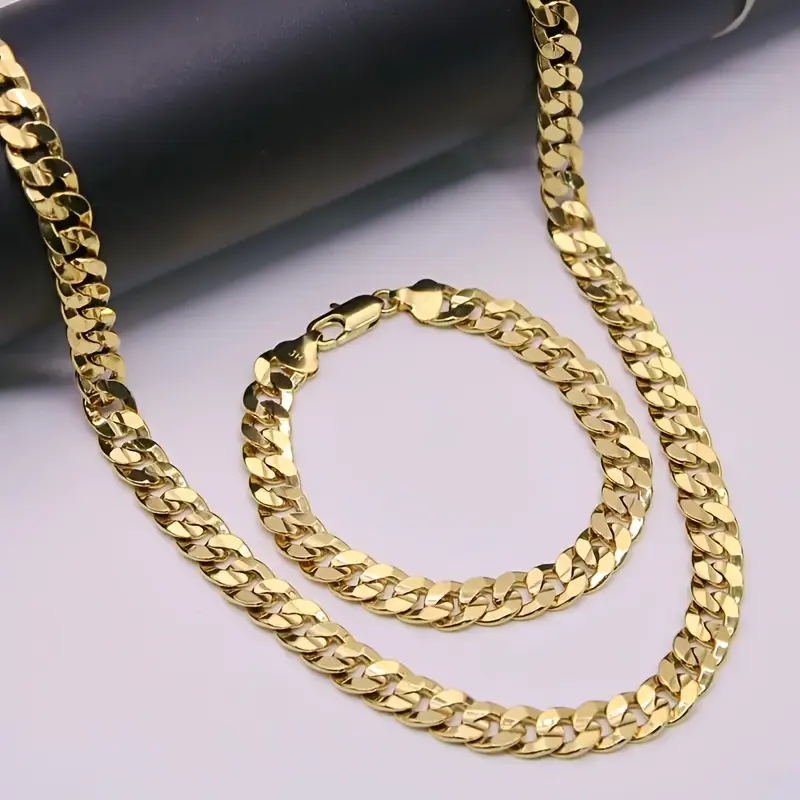 MaxBling81 Unisex 2PC Hip Hop Celebrity Jewelry Set - 14K Stamped Premium Gold Brass 10mm 9" Miami Cuban Bracelet & 24" Chain Necklace, High-End Fashion Accessory