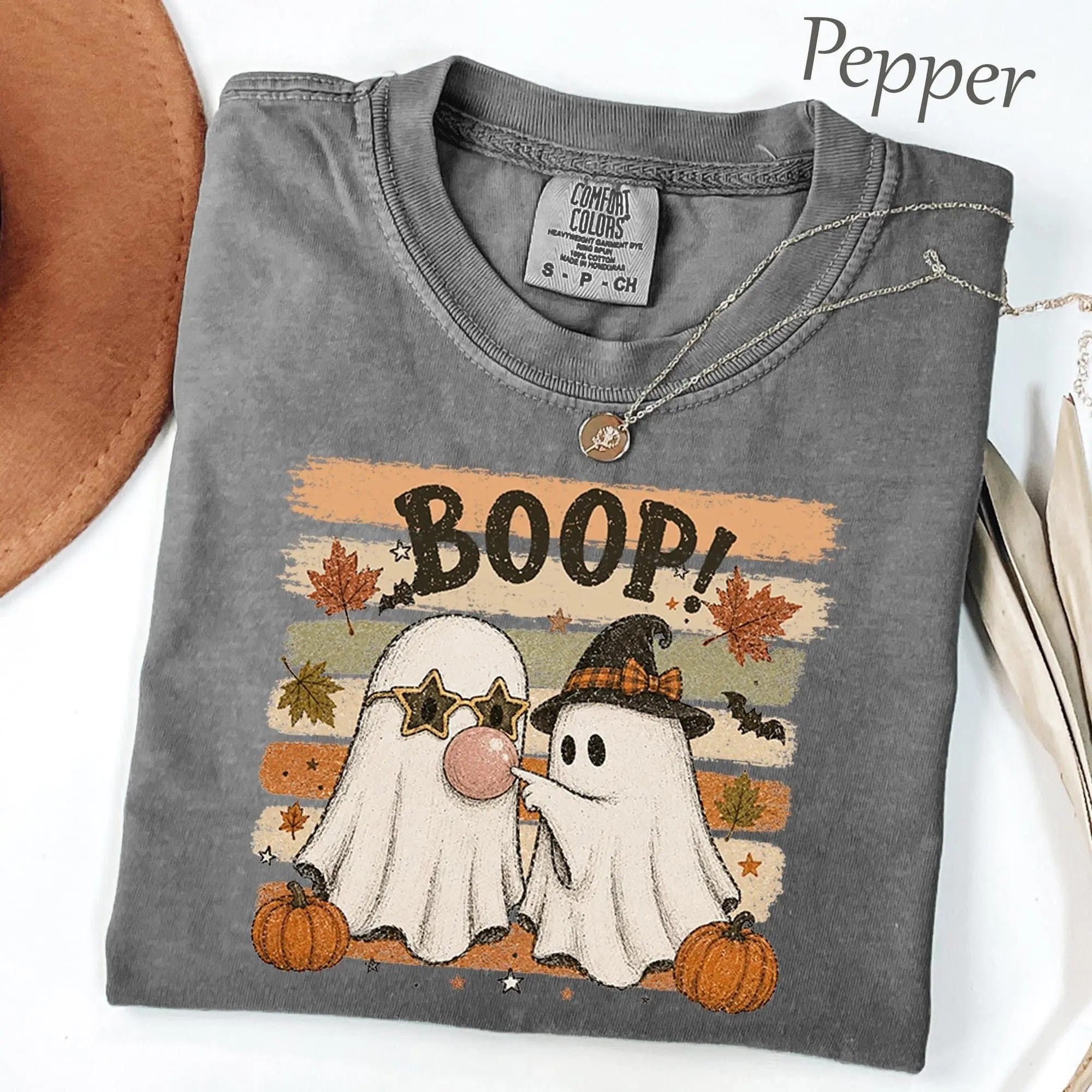 Comfort Colors Boop Ghost Bubblegum Shirt, Halloween Ghost Pumpkin T-Shirt, Spooky Season Shirt, Funny Halloween Tee, Witch Hat Retro Fall