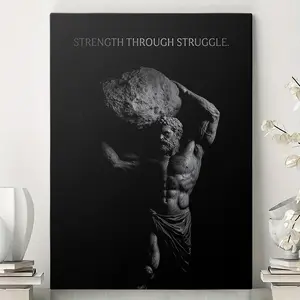 Muscle Power Greek God Zeus-like Weightlifting Bodybuilder Poster -Black & White Gym Wall Art,  Motivational Bodybuilding Decor for Home Gym, Fitness Room, Male Athlete Inspiration,  Canvas Print, 2D Flat, Perfect for