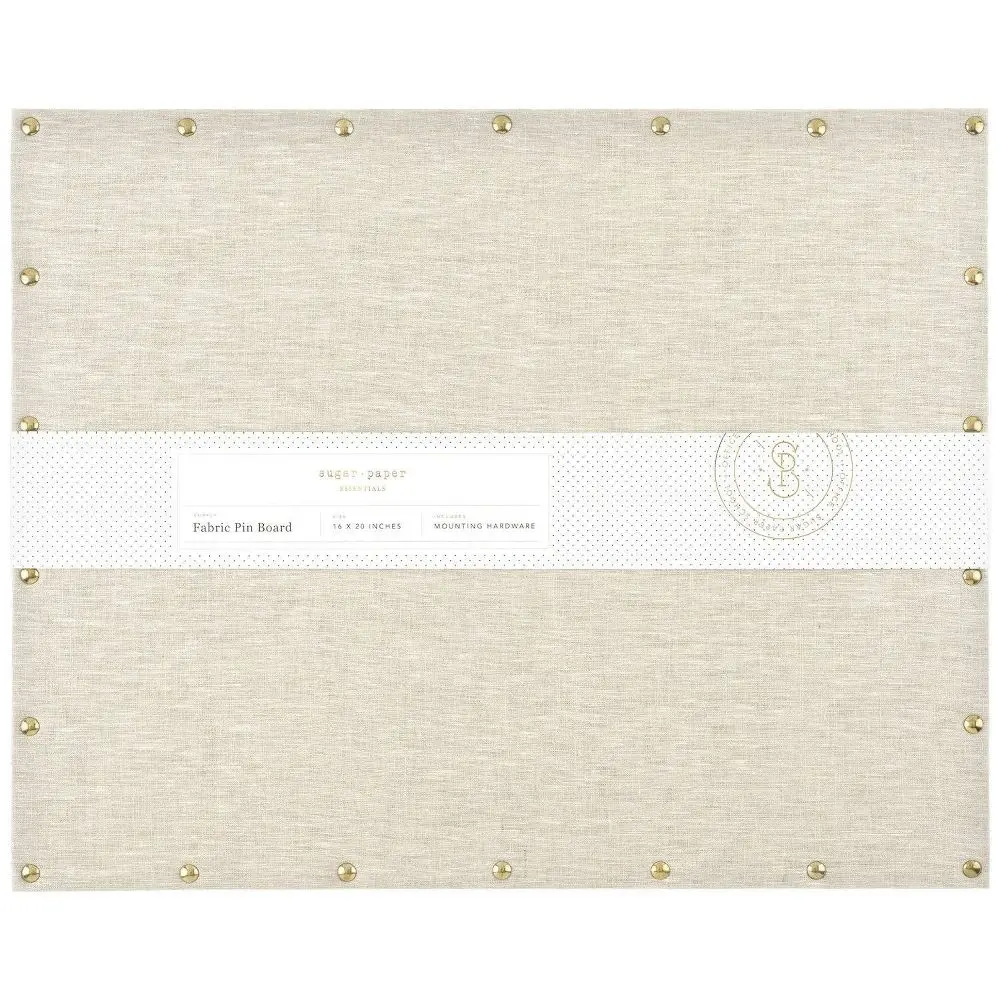 Sugar Paper Essentials 16"x20" Fabric Pin Board: Wall Mount Bulletin Board Flax Beige Corrugated Fiberboard