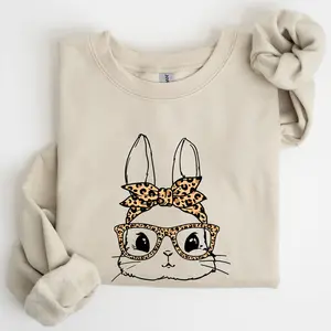 Cute Bunny, Glasses, Leopard Bandana, Easter, Hipster Sweatshirt, Women's Crew Neck, Crewneck