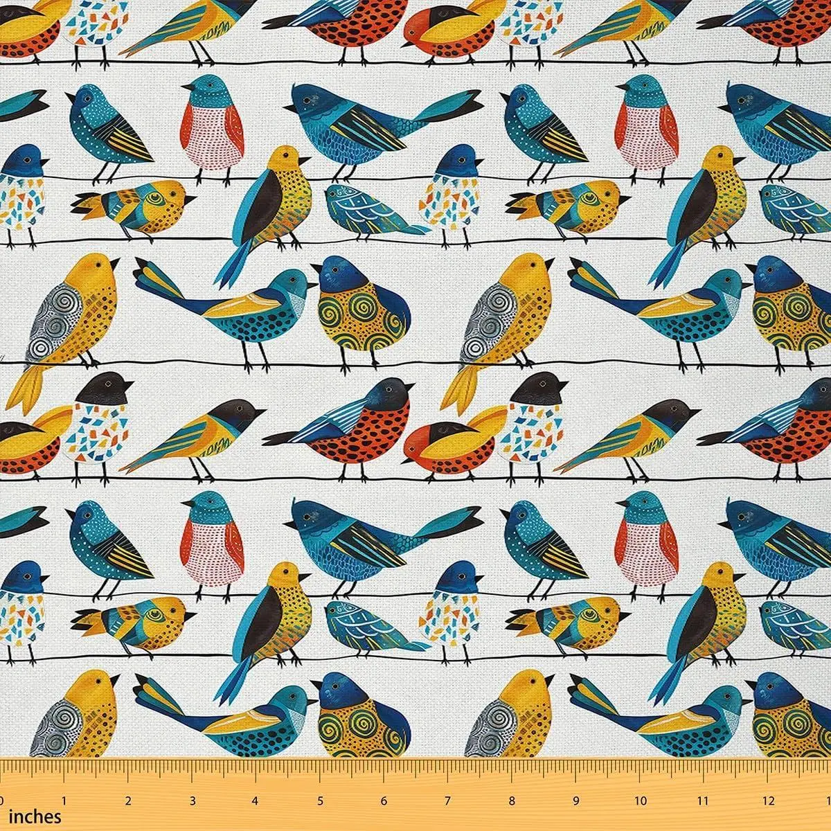 Birds Fabric Colorful Cute Bird Farmhouse Boho Upholstery Fabric Chairs Soft Flannel