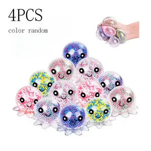 LDSK Cute Octopus Soft Pressure Balls, Stress Ball, Colorful Bead Filled Fidget Toys, Ideal For Christmas, Birthday, Thanksgiving Gifts, Colorful Soft Balls, Transparent Balls, Kawaii Squishies(4PCS)